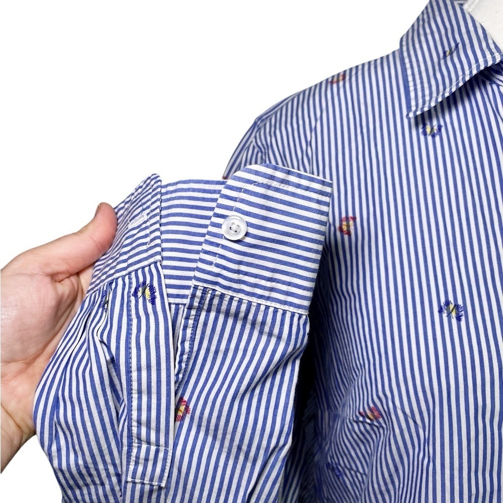 Talbots Blue and White Striped Button Down Long Sleeve Shirt - Picture 5 of 12